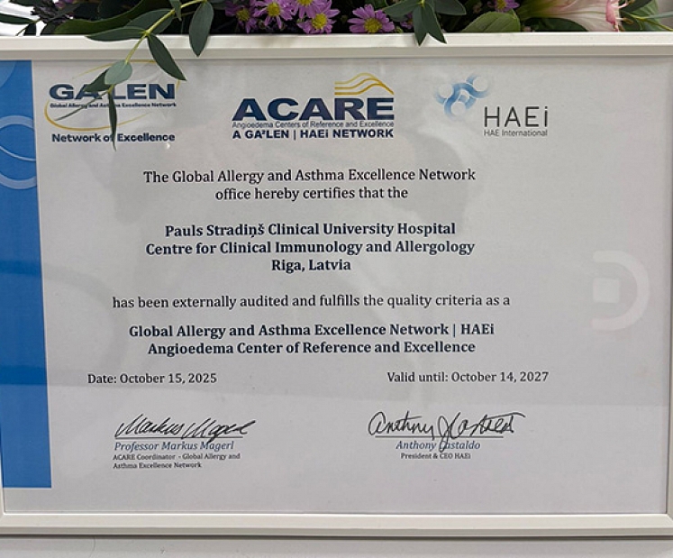 Stradiņa slimnīcas Klīniskās imunoloģijas un alergoloģijas centrs iegūst starptautisku atzinību – Latvija iekļauta pasaules izcilības tīklos 
