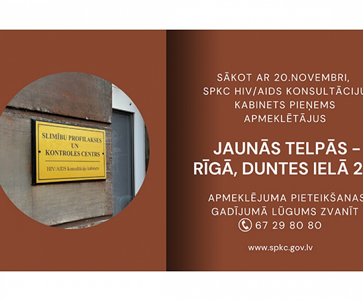SPKC HIV/AIDS konsultāciju kabinets turpmāk pieejams jaunā – ērtāk sasniedzamā – vietā