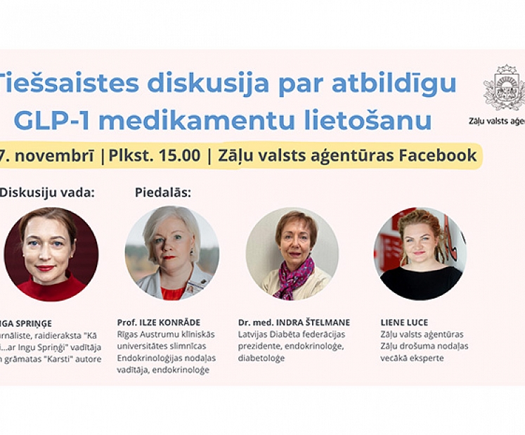 Zāļu valsts aģentūra aicina uz tiešsaistes diskusiju par atbildīgu GLP-1 medikamentu lietošanu