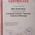 Pilna ķermeņa holistiskās (zviedru klasiskās) masāžas sertifikāts