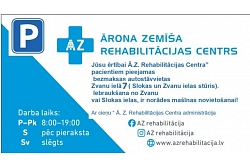 Bezmaksas stāvvieta pacientiem – Zvanu iela 7, ar “Ā.Z.rehabilitācija” atļauju.